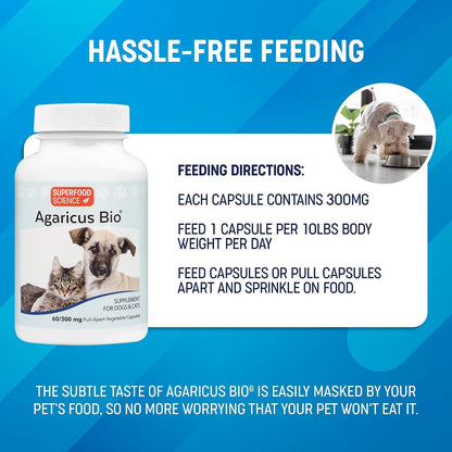 Agaricus Bio 300mg for Dogs and Cats – Beta Glucan Mushroom Pet Supplement, 60 Capsules
