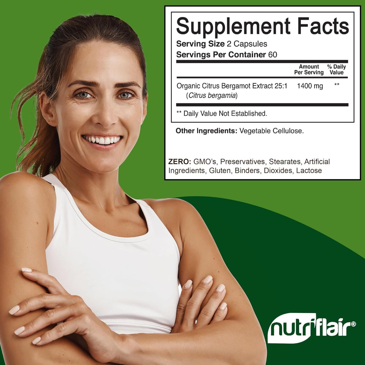 NutriFlair Organic Citrus Bergamot 1400mg - 25:1 Extract - Heart Health Supplement, 120 Vegan Capsules – Image 2