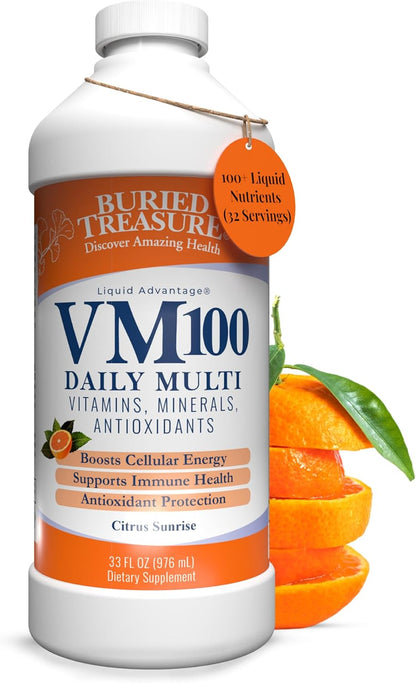 Buried Treasure VM100 Daily Liquid Vitamins and Minerals with Antioxidants, Vegan, Sugar-Free, Orange Zest Flavour, 32 Servings, 32 fl oz