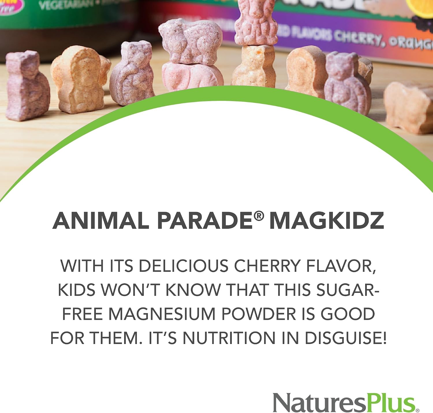 NaturesPlus Animal Parade MagKidz Cherry - Children's Magnesium Powder - 45 Servings - görsel 3