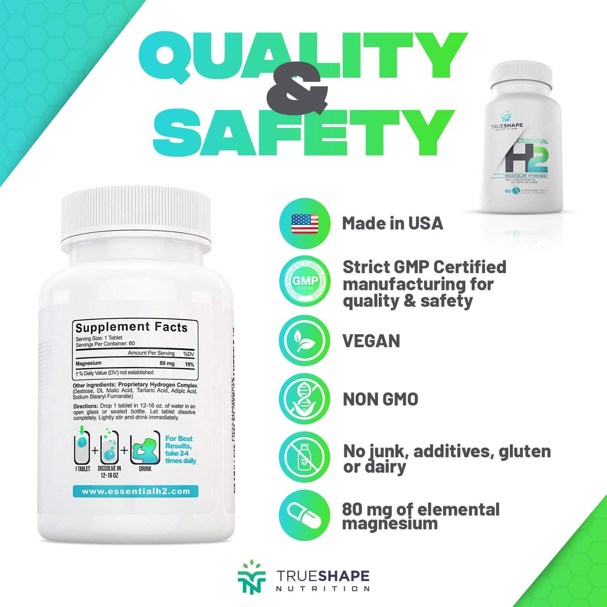 Essential H2 Fizzy Molecular Hydrogen Tablets – Unflavoured, 60 Servings - görsel 5