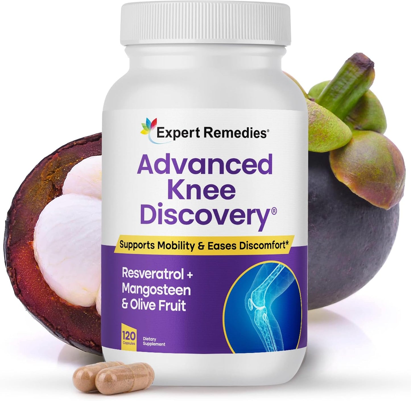 Knee Joint Support Supplement – Fast-Acting Blend with Mangoselect, Olive Fruit, & Trans-Resveratrol, Non-GM, 120 Count - görsel 1
