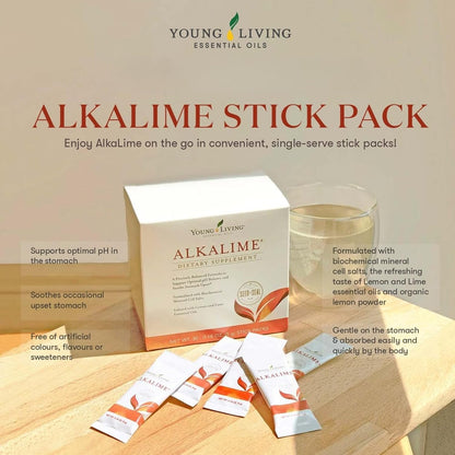 Young Living AlkaLime Stick Packs | 30 Sachets | Vitamin & Mineral Supplement | Digestive Wellness | Gentle on the Stomach | Infused with Calcium, Potassium, & Sodium