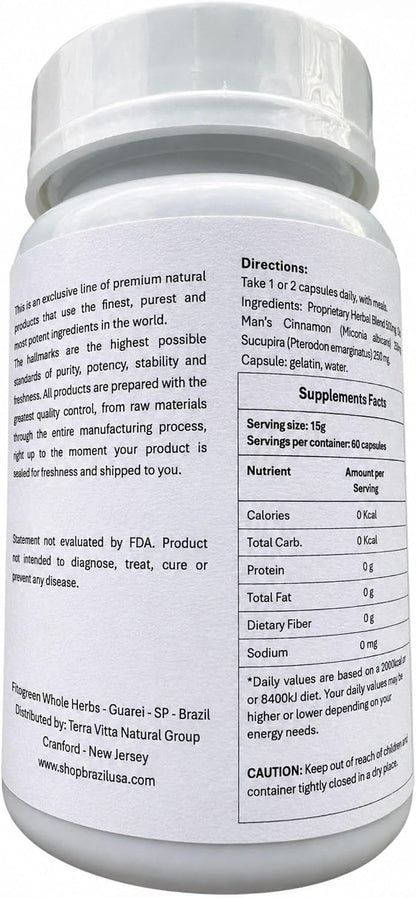 Old Man's Cinnamon with Sucupira 500 mg (60 Capsules) - Herbal Blend Supplement