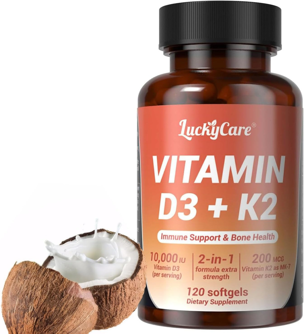 Vitamin D3 and K2 10,000 IU Plus K2 (MK-7) 200 mcg – 240 Coconut Oil Soft gel capsules - görsel 1