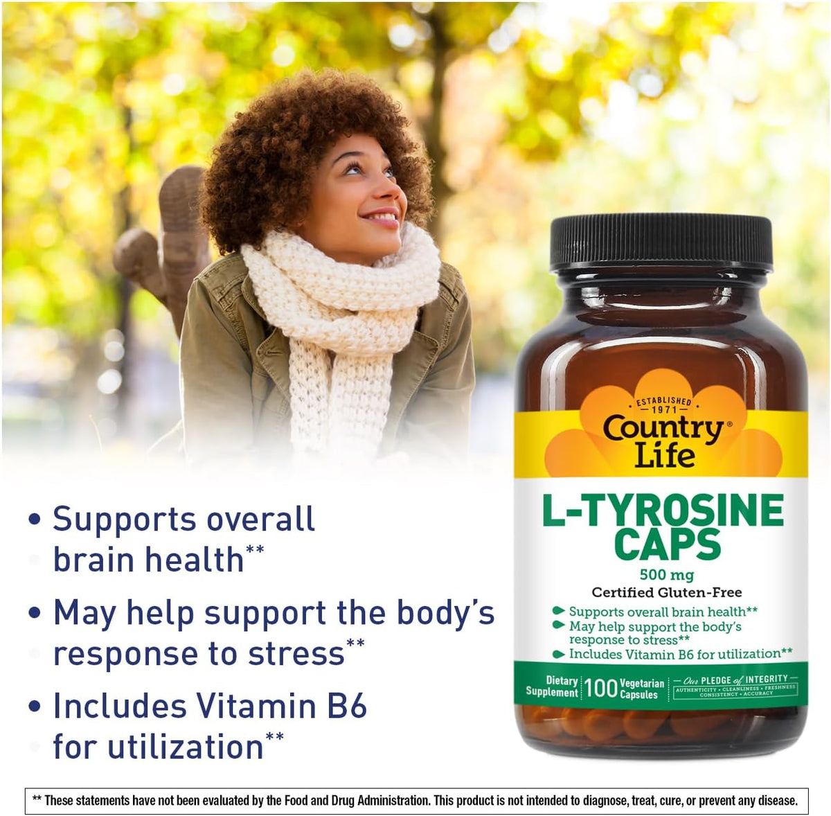Country Life L-Tyrosine 500mg with Vitamin B6 - 100 Capsules - görsel 2