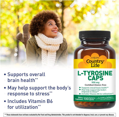 Country Life L-Tyrosine 500mg with Vitamin B6 - 100 Capsules