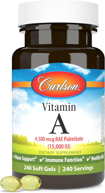 Carlson Vitamin A 15,000 IU (4,500 mcg RAE) Palmitate, 240 Softgels