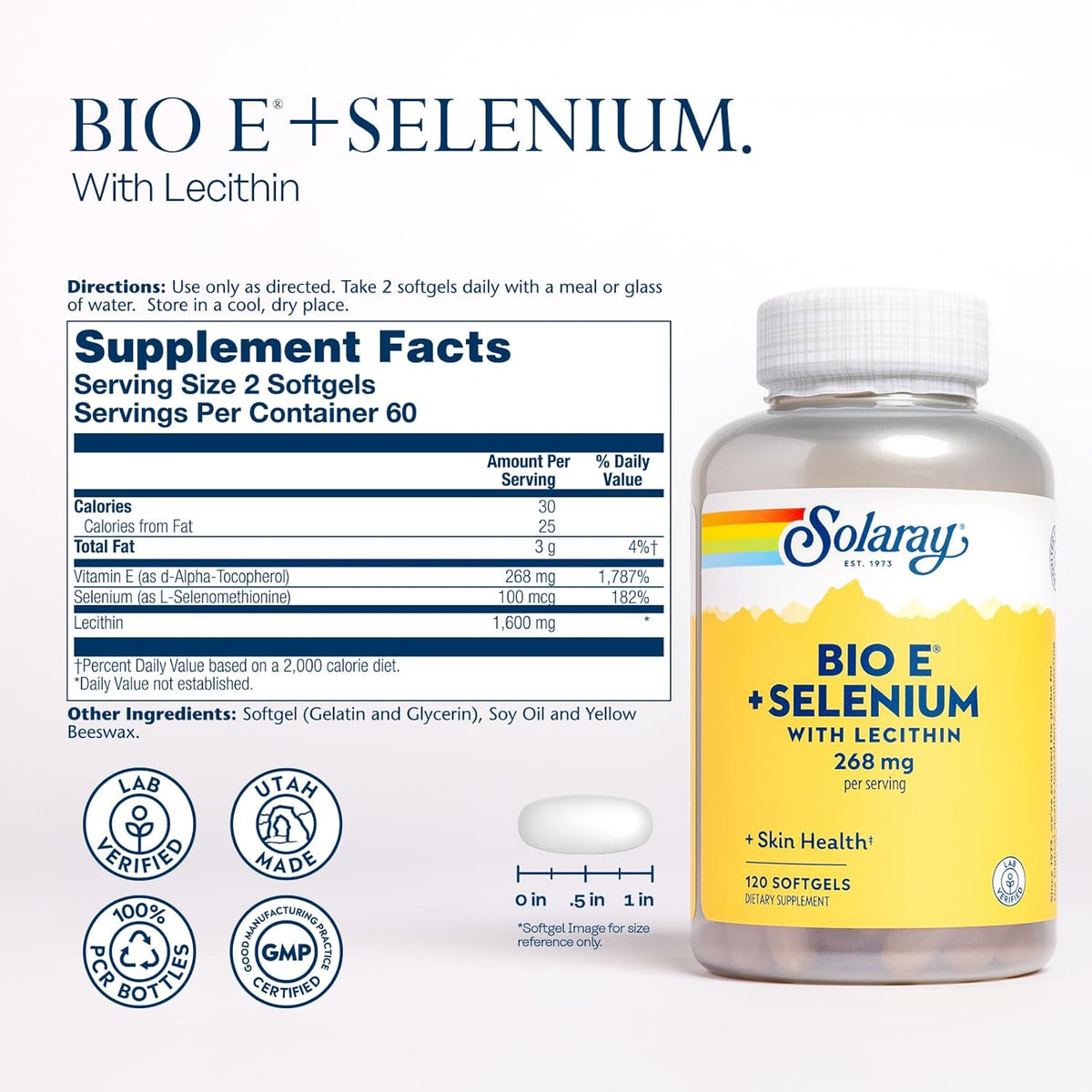 Solaray Bio E with Selenium - 400 IU Natural Vitamin E Supplement (120 Softgels) - görsel 2