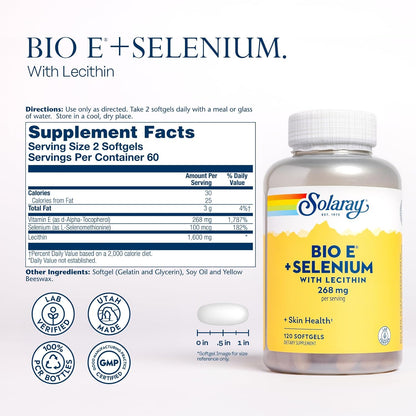 Solaray Bio E with Selenium - 400 IU Natural Vitamin E Supplement (120 Softgels)