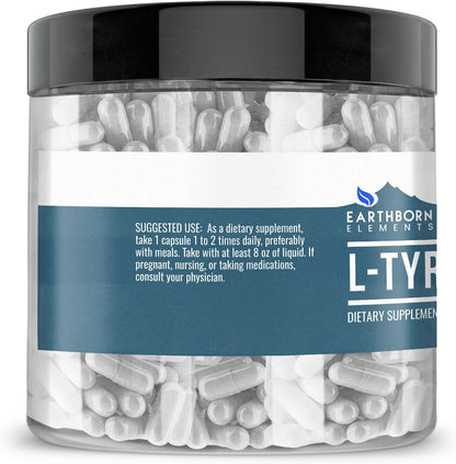 Earthborn Elements L-Tyrosine 200 Capsules, Pure and Undiluted, No Additives