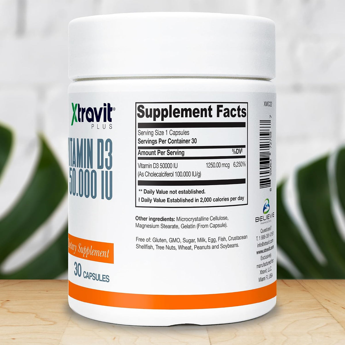Xtravit Vitamin D Supplement – Natural High-dose Vitamin D3 for Men & Women – Supports Bones & Immunity – Non-GMO – No Gluten, Sugar, or Fillers, 50000 IU of D3, 30 Capsules - görsel 2