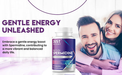 Just Potent High Purity (99%) Spermidine Supplement – 120 Capsules, 10mg Each – Cell Renewal Support