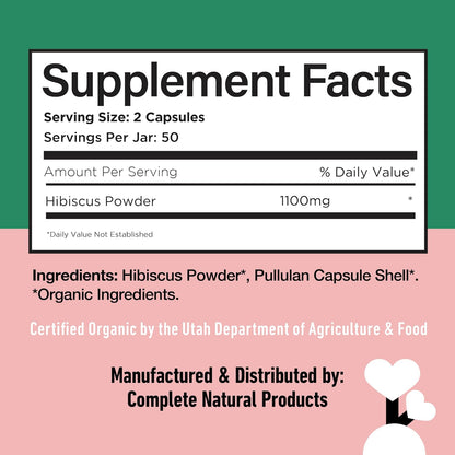 Organic Hibiscus Capsules, 550 mg, 100 Count – Plant-Based Supplement