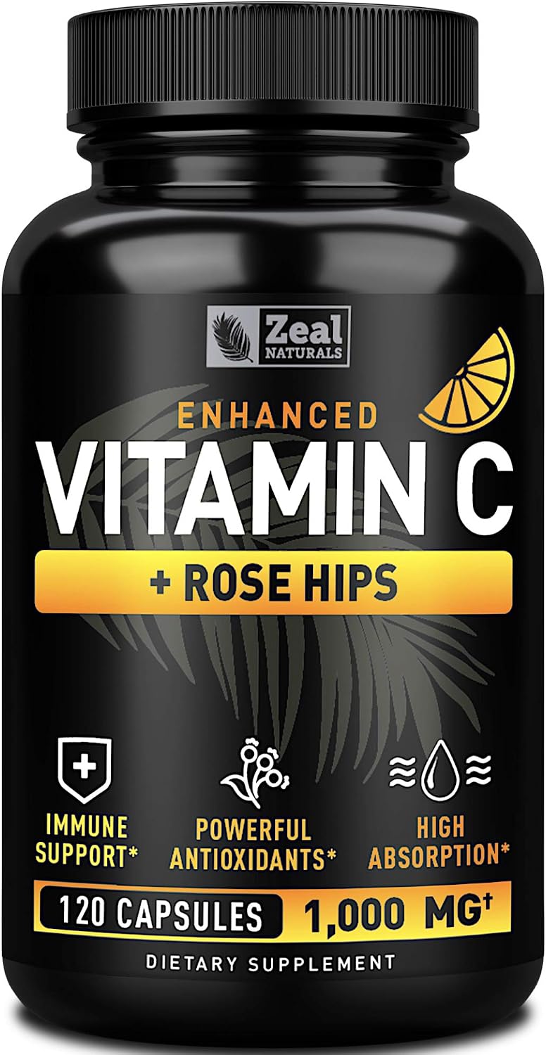 Vitamin C with Rose Hips 1000mg – Pure Ascorbic Acid Capsules for Immune Support - görsel 1