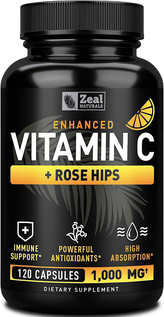 Vitamin C with Rose Hips 1000mg – Pure Ascorbic Acid Capsules for Immune Support