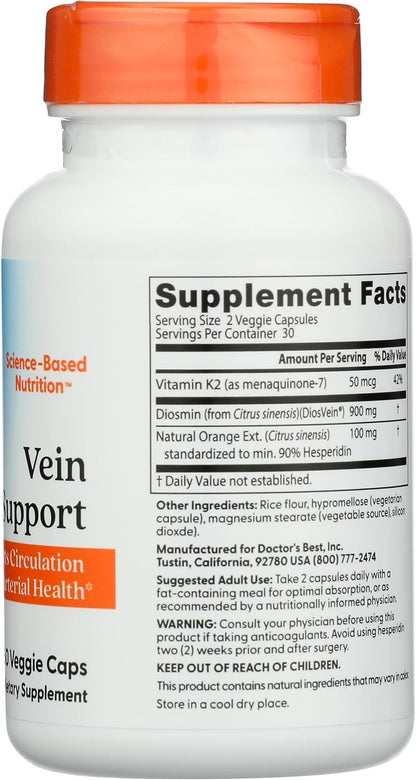 Doctor's BEST Vein Support Featuring DiosVein & MenaQ7, 60 Capsules