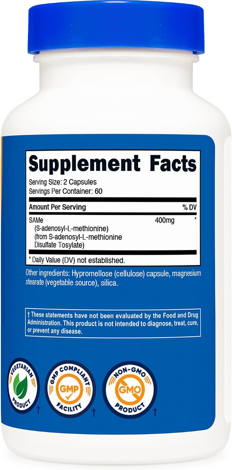 Nutricost SAM-e (S-Adenosyl-L-Methionine) 400mg Per Serving, 120 Capsules (60 Servings) - görsel 4