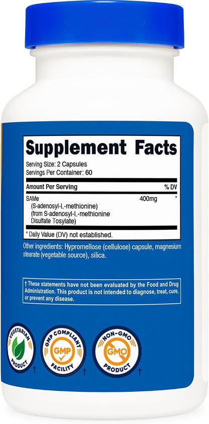 Nutricost SAM-e (S-Adenosyl-L-Methionine) 400mg Per Serving, 120 Capsules (60 Servings)