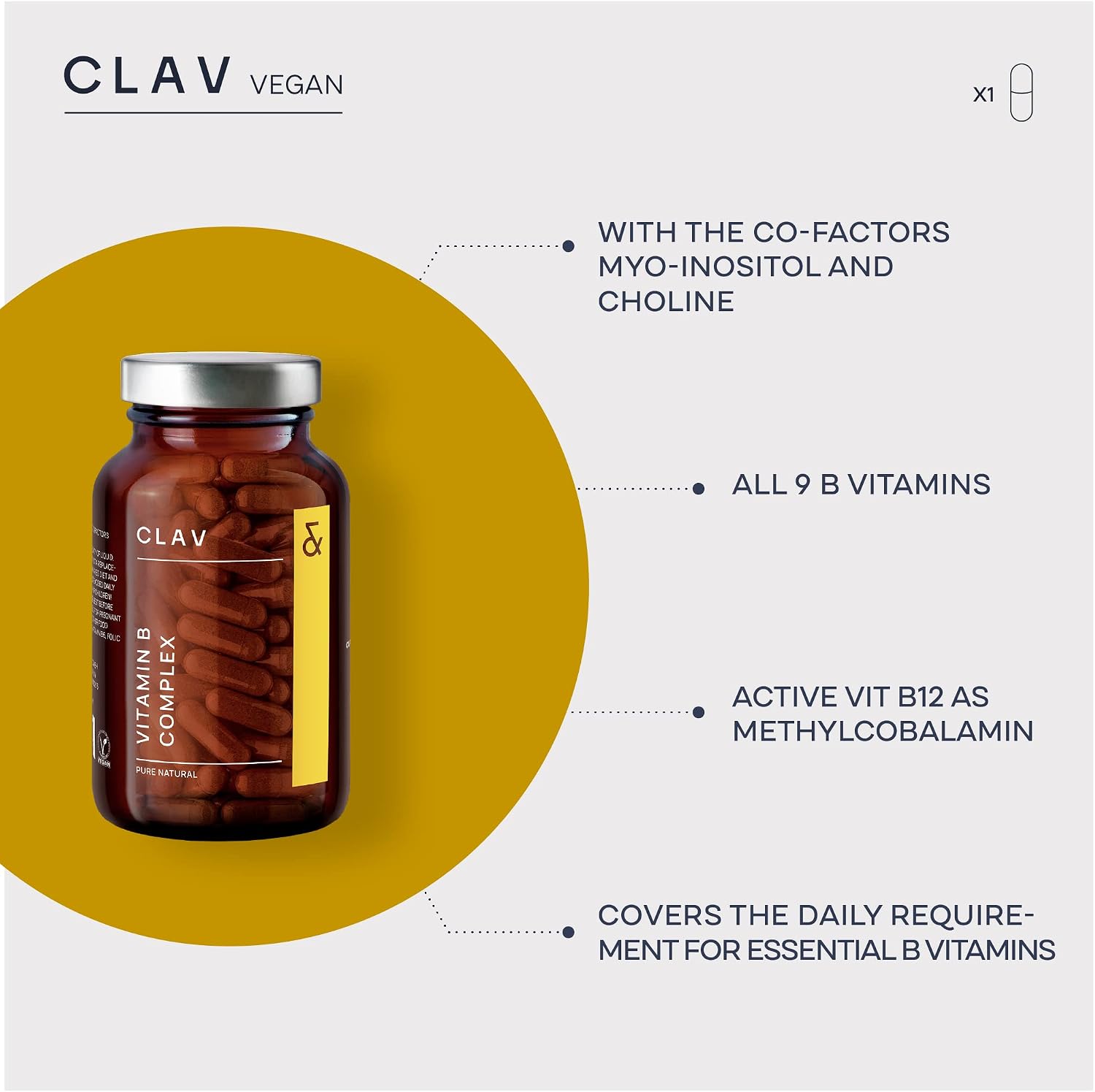 CLAV Vitamin B Complex - 120 Capsules - All 8 B Vitamins with Myo-Inositol & Choline - Supports Energy Metabolism - Vegan - Made in Germany - görsel 3