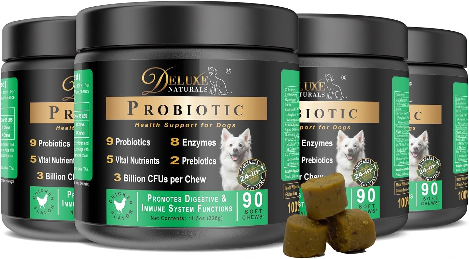 Deluxe Naturals Probiotic Soft Chews for Dogs – Digestive & Immune Support – Chicken Flavour – 360 Count - görsel 1