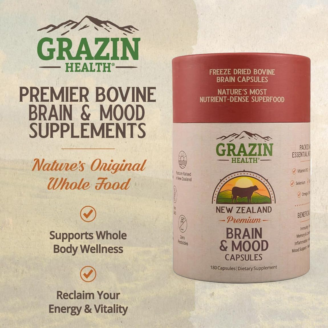 Brain Mood Capsules Beef Organ Supplement for Men and Women 1750mg Beef Organs Per Serving, Nutrient Dense Non-GM Formula, 30 Day Dietary Supplement Made in USA - görsel 4