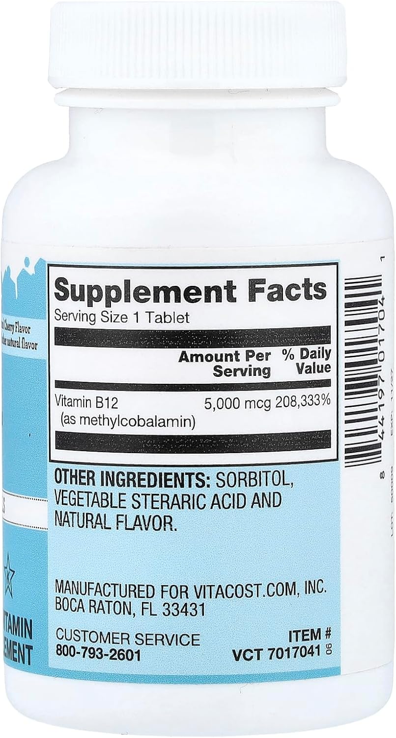 Vitacost Methyl B-12, Natural Cherry, 5,000 mcg, 60 Chewable Tablets - görsel 2