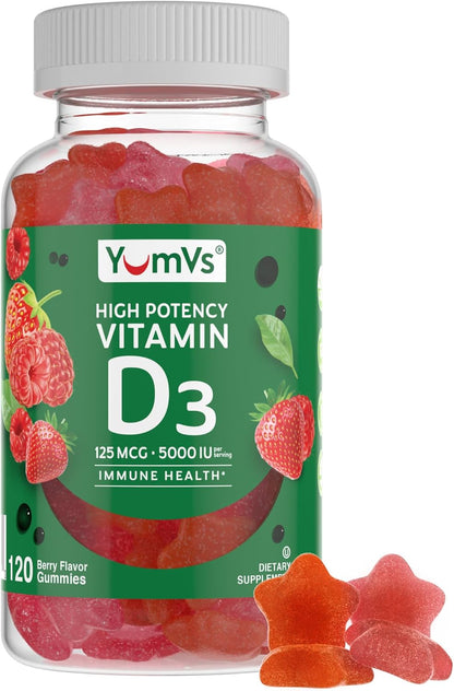 YUM-V'S Vitamin D3 Gummies 5000 IU (125 mcg) – For Normal Immune Function & Bone Health – Non-GM, Gluten-Free, 120 Count
