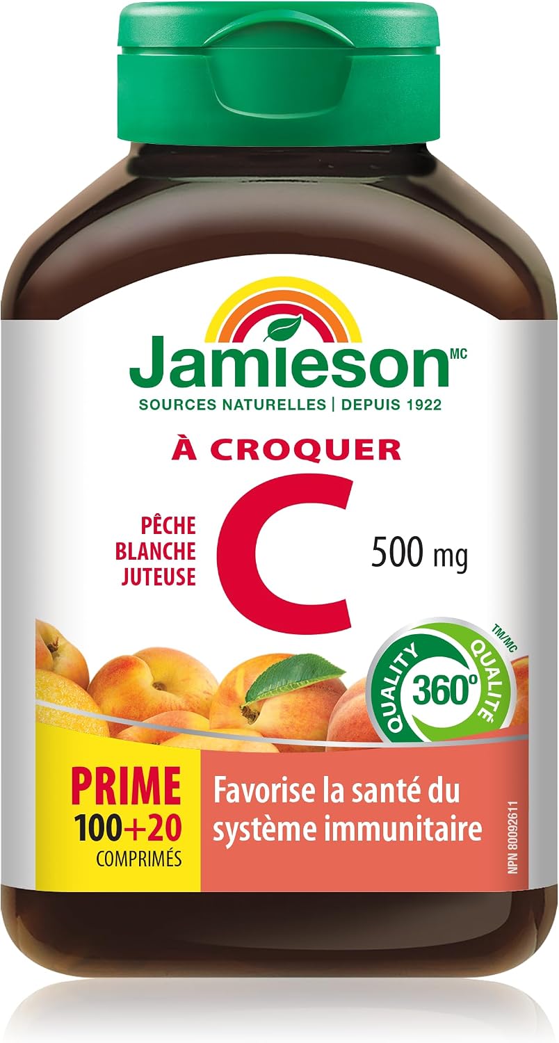 Jamieson Vitamin C Chewables 500 mg - Juicy White Peach Flavour, 120 Tablets - görsel 2