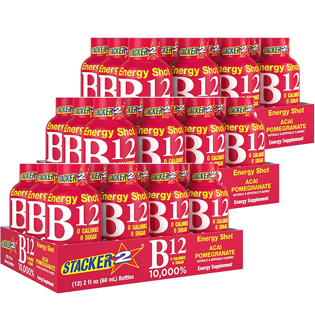 Stacker 2 Vitamin B Complex B12 B6 B3 Liquid Energy Shots - Acai & Pomegranate - 2 oz, 36 Pack - görsel 1