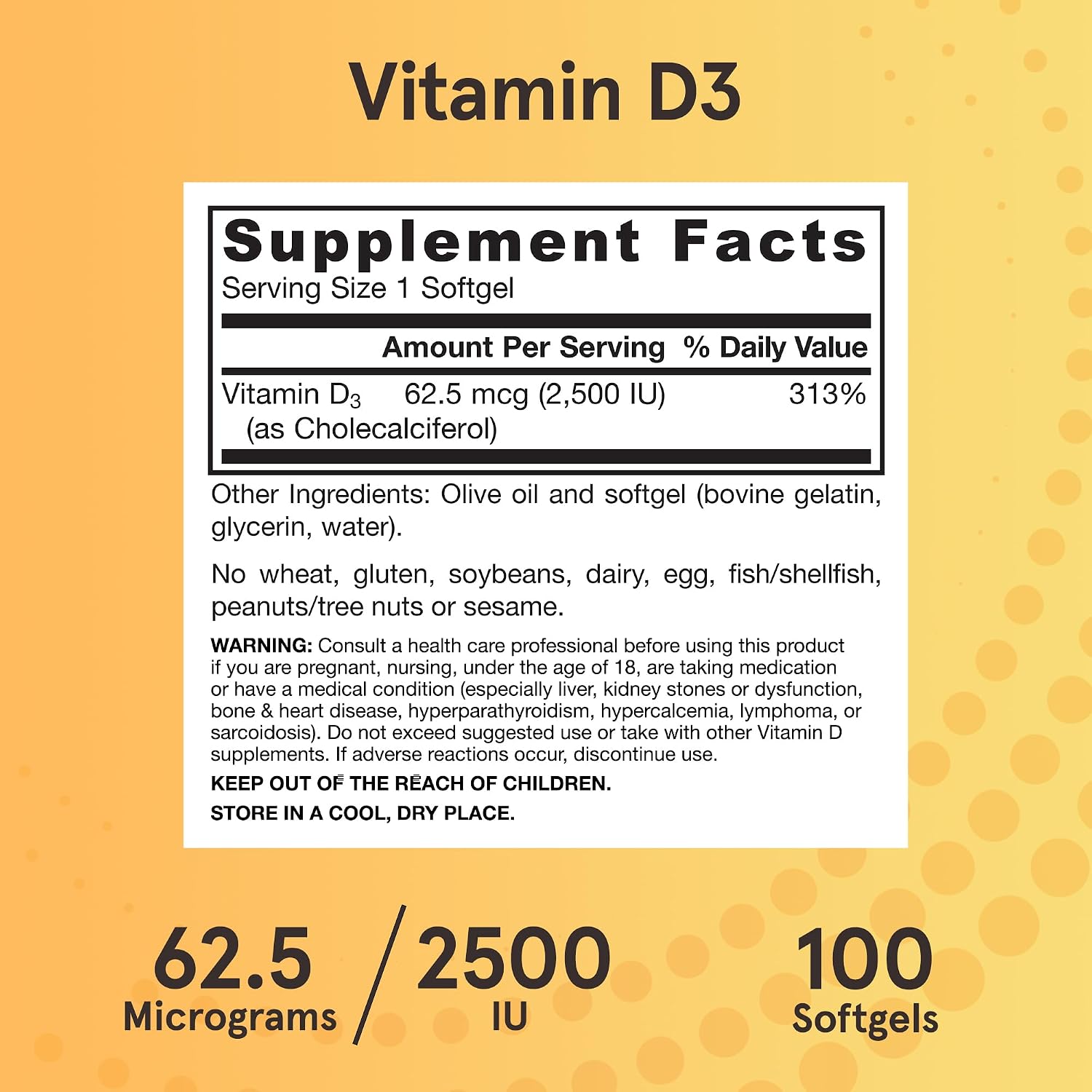 Jarrow Formulae Vitamin D3 62.5 mcg (2,500 IU) Softgels – 100 Count - görsel 6