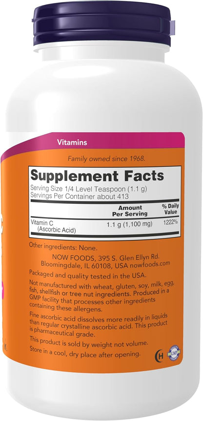NOW Foods Vitamin C Crystals, Pure Ascorbic Acid Powder, 454 g