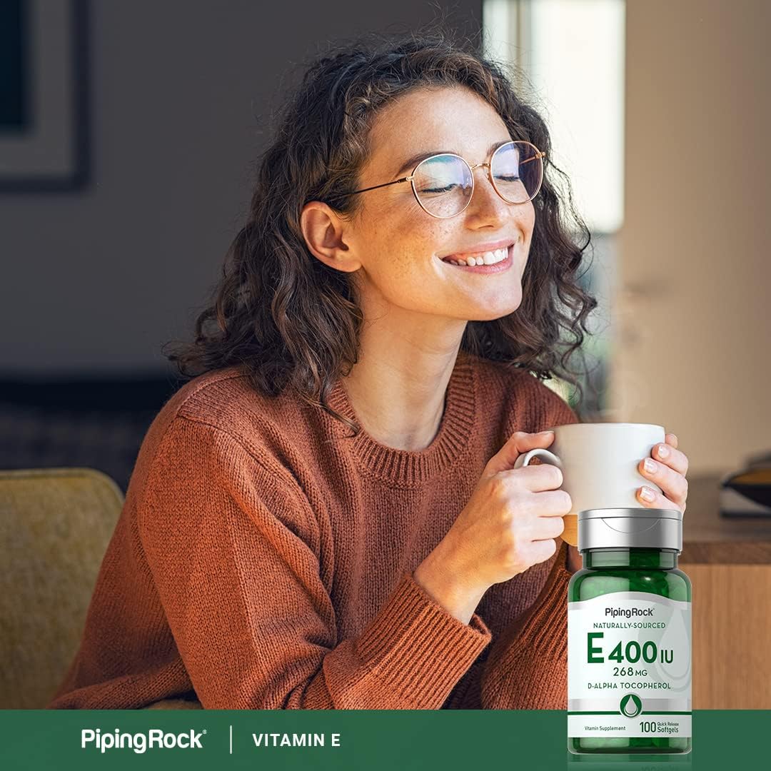 Piping Rock Vitamin E 400 IU Soft gel capsule Capsules | 268mg | 100 Pills | D-Alpha Tocopherol | Non-GMO, Gluten-free Supplement - görsel 6