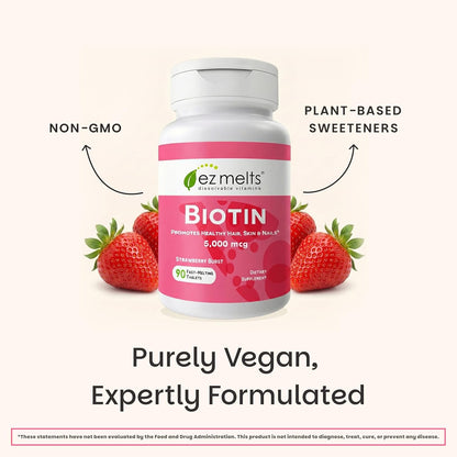 EZ Melts Biotin 5,000 mcg Dissolvable Tablets - Strawberry Burst (90 Tablets)