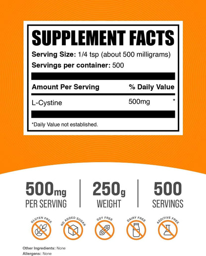 BulkSupplements.com L-Cystine Powder - 500mg per Serving, 250g