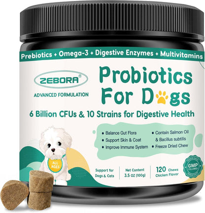 ZEBORA Probiotics for Dogs & Cats, 6 Billion – Small dogs & cats (under 11 kg): 1 chew per day – Image 1