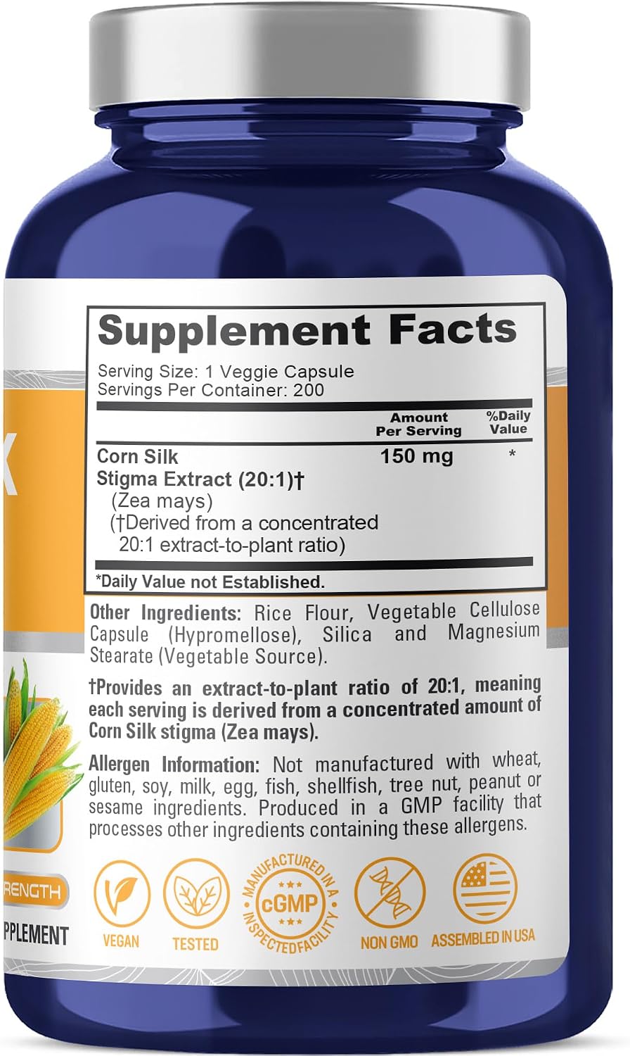 NusaPure Corn Silk Capsules, 150 mg, 200 Veg Capsules (Non-GMO, Vegan) - görsel 2