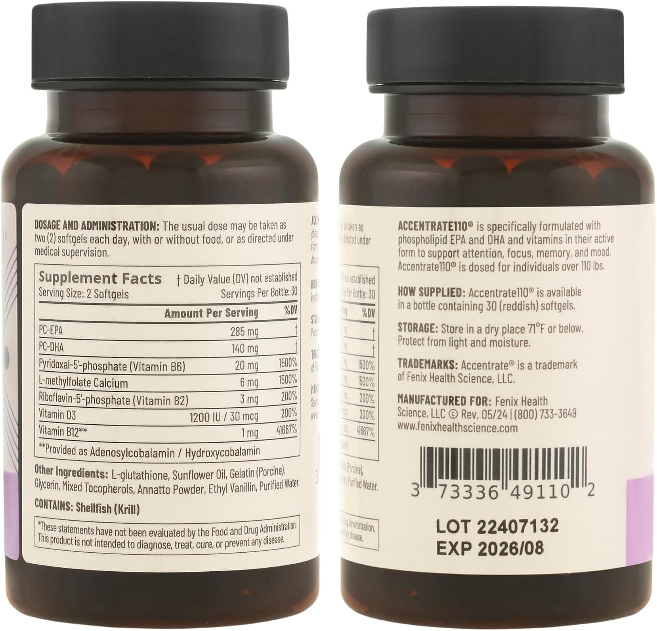 Accentrate110 - Focus Food Supplement - Methylated Vitamin B Complex with Omega-3 Fatty Acid Supplement – 60 Soft gel capsule Capsules - görsel 8