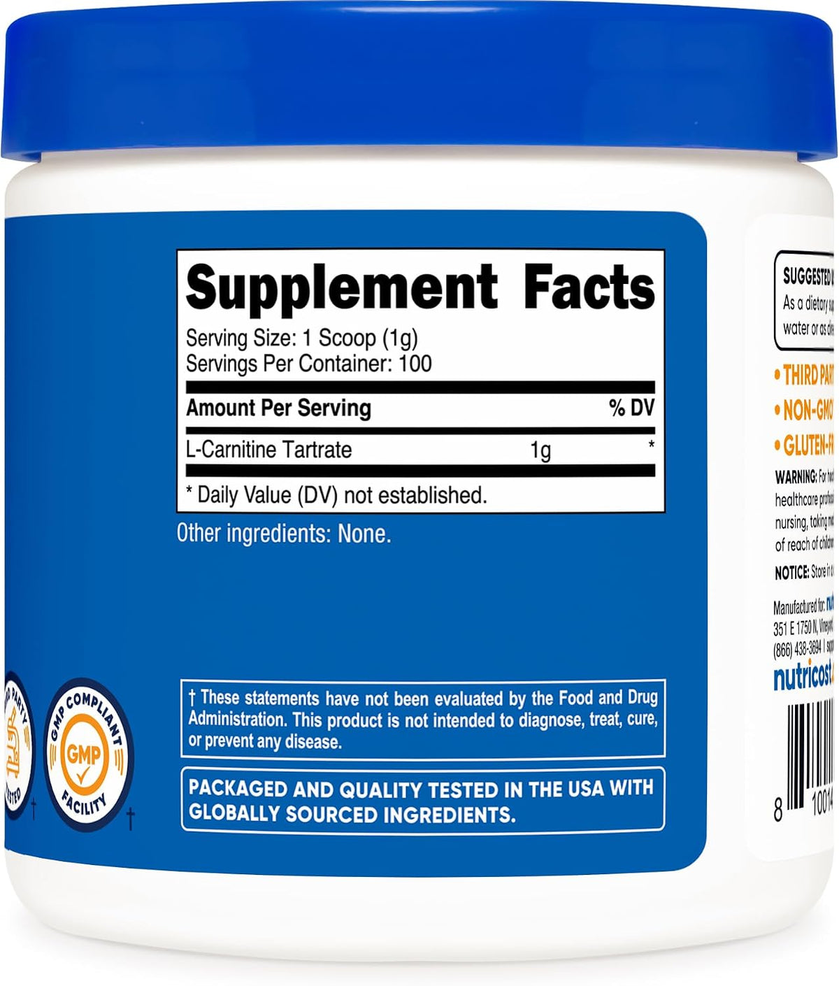 Nutricost L-Carnitine Tartrate Powder (100 g) – 1 Gram per Serving, 100 Servings - görsel 5