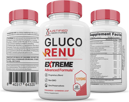 Gluco Renu Extreme - Glucose Support Capsules with Turmeric, Berberine & Resveratrol (60 Capsules)