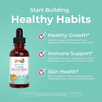 MaryRuth's Organics Infant Multivitamin Liquid Drops with Iron, USDA Organic, for Babies 6-12 Months, 2 Fl Oz (59 ml)