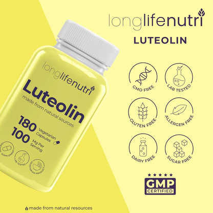 Luteolin Food Supplement 100mg – 180 Vegetarian Capsules, 3-Month Supply