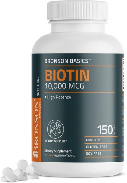 Bronson Biotin 10,000mcg, 360 Tablets - Contributes to Normal Hair, Skin & Nails