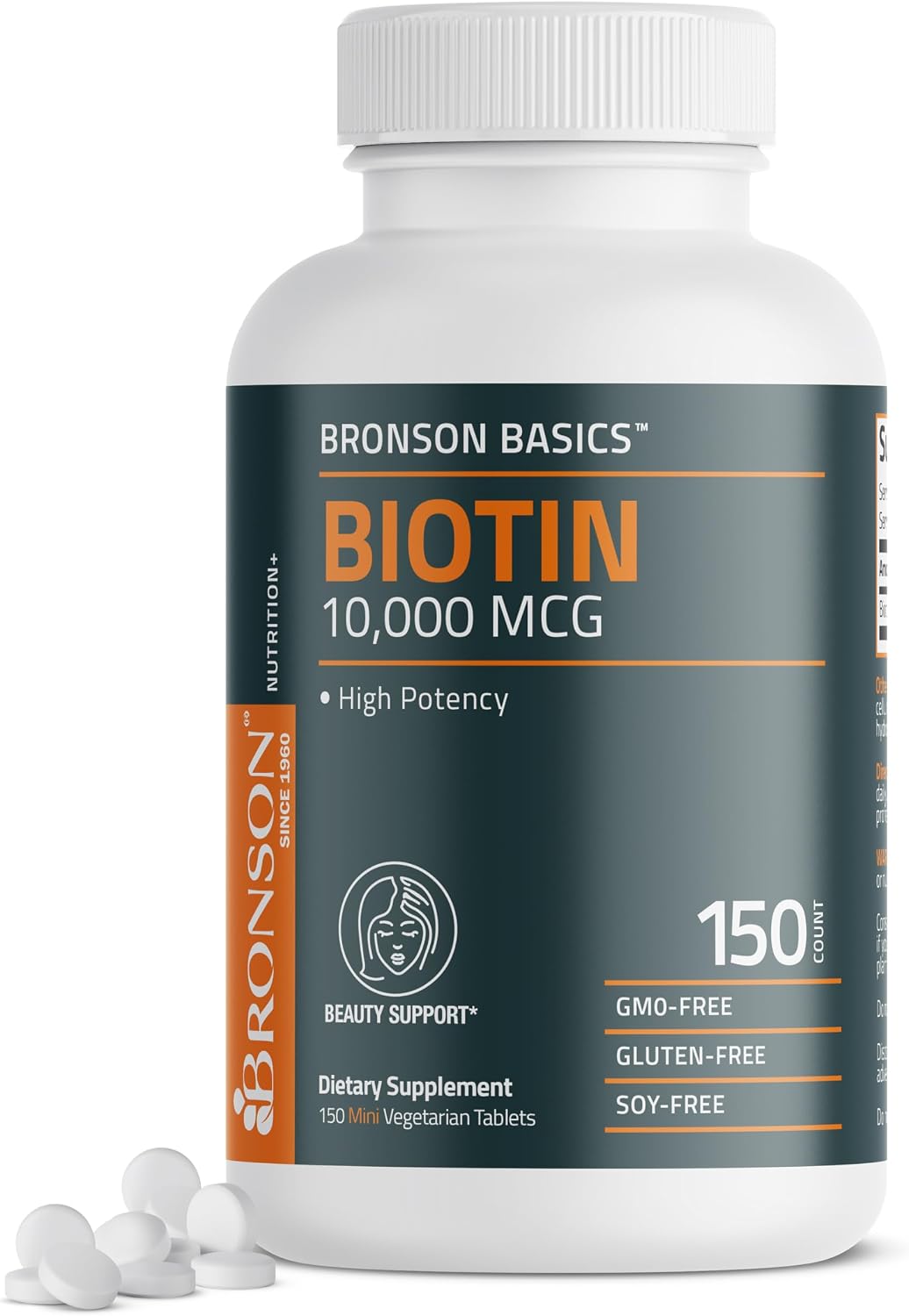 Bronson Biotin 10,000mcg – Supports Healthy Hair, Skin and Nails, Vegetarian, Non-GMO, 150 Tablets - görsel 1
