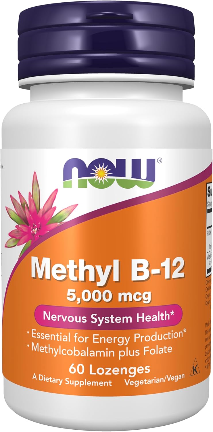 NOW Foods Supplements, Methyl B-12 (Methylcobalamin) 5,000 µg, Nervous System Support*, 60 Lozenges - görsel 1