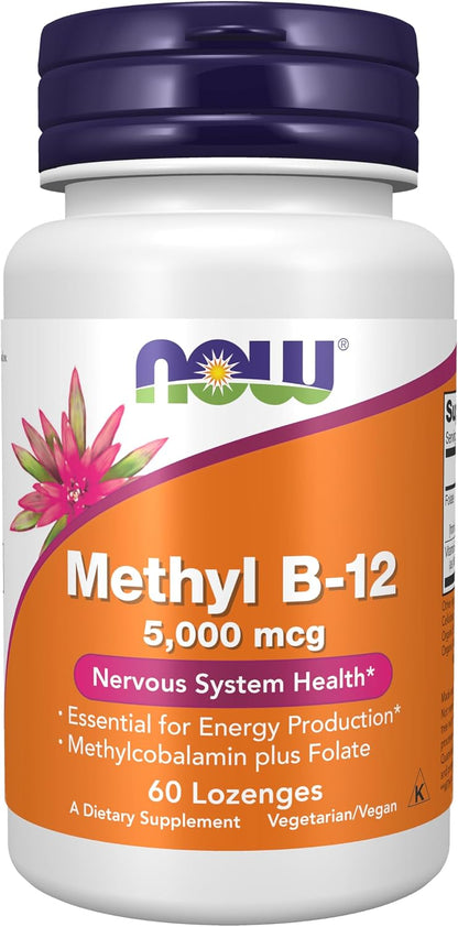 NOW Foods Supplements, Methyl B-12 (Methylcobalamin) 5,000 µg, Nervous System Support*, 60 Lozenges