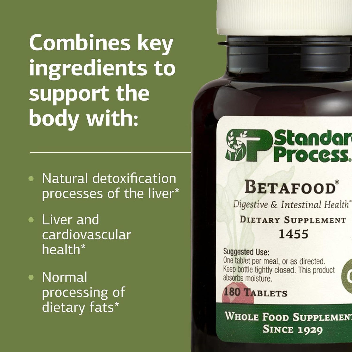 Standard Process Betafood Digestive & Intestinal Health Food Supplement - Vegan, Gluten-Free, Non-Dairy & Non-Soya - Liver & Digestive Support - 180 Tablets - görsel 4