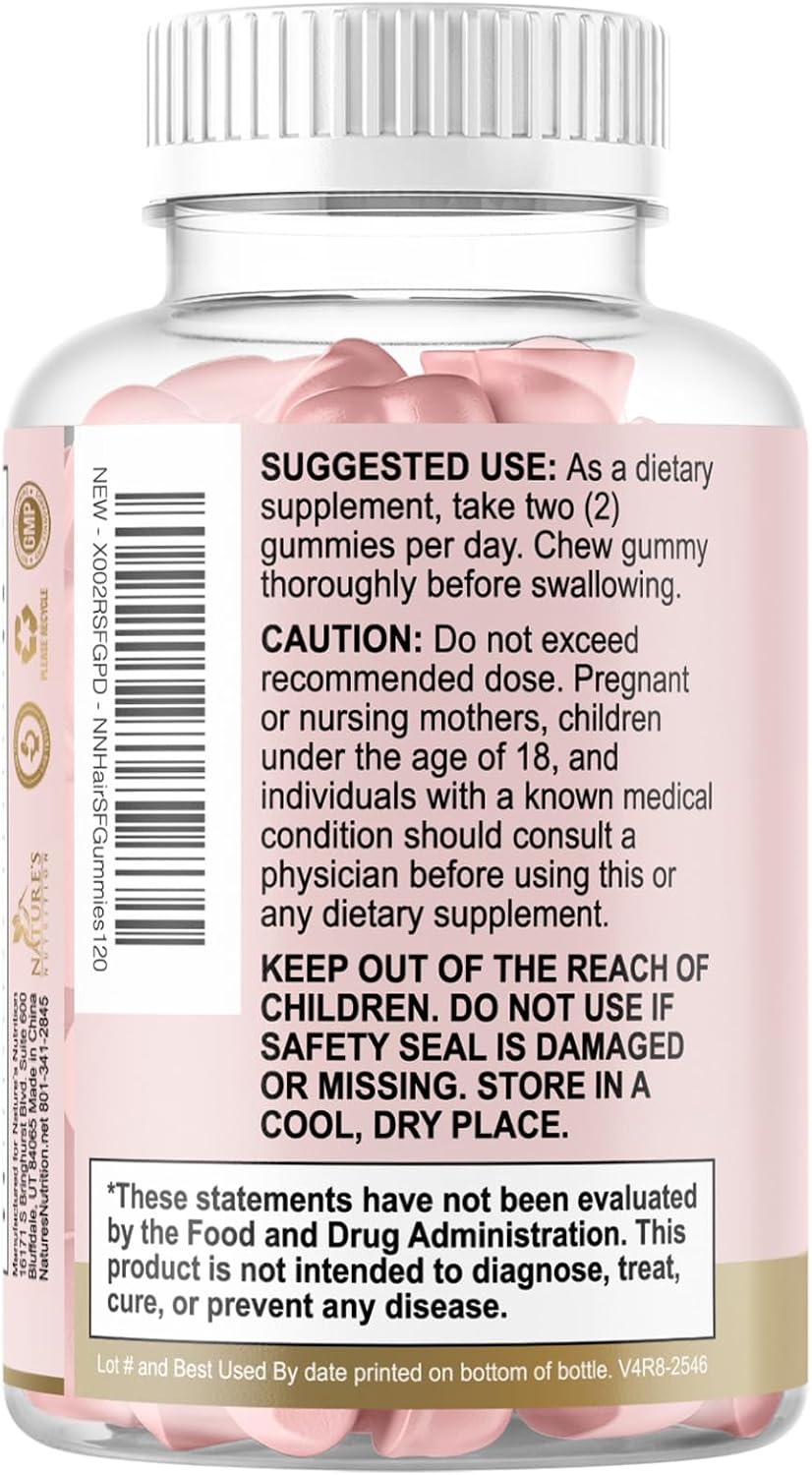 Nature's Nutrition Sugar-Free Biotin Gummies 5000mcg - Hair, Skin & Nail Support - 120 Gummies - görsel 8