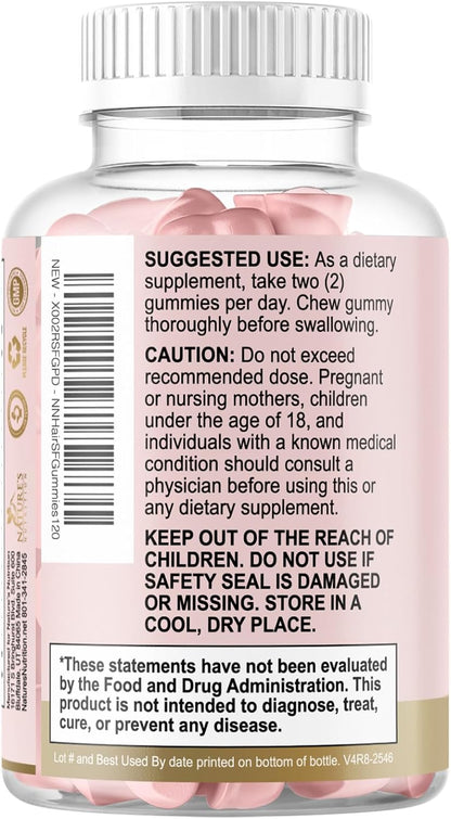 Nature's Nutrition Sugar-Free Biotin Gummies 5000mcg - Hair, Skin & Nail Support - 120 Gummies