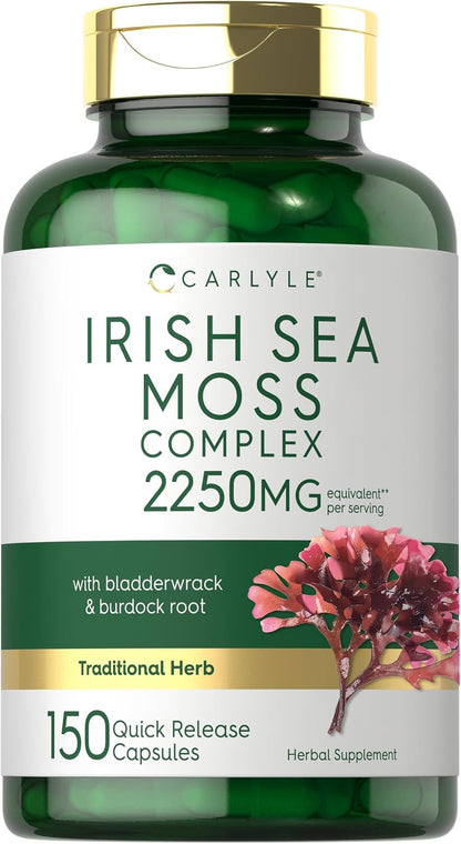 Carlyle Irish Sea Moss Capsules | 150 Count | Herbal Complex with Bladderwrack and Burdock Root | Non-GM & Gluten-free